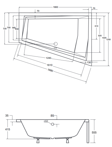 Besco Intima Duo 180x125 cm aszimmetrikus kád jobbos