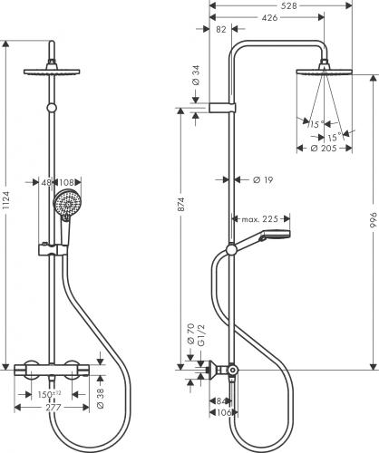 Hansgrohe Vernis Blend Showerpipe 200, 1 jet, termosztátos zuhanyrendszer 26276000