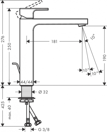 Hansgrohe Vernis Shape egykaros mosdócsaptelep 190, automata lefolyógarnitúrával 71562000