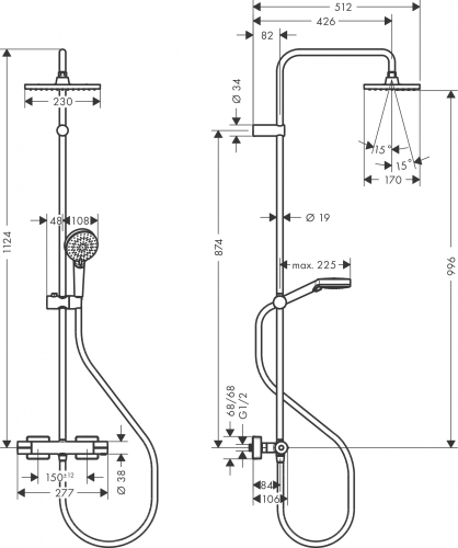 Hansgrohe Vernis Shape Showerpipe 230, 1 jet, termosztátos zuhanyrendszer 26286000