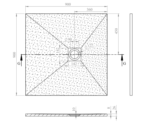 Radaway Kios C 90x90 cm szögletes öntöttmárvány zuhanytálca, fehér KC9090-53