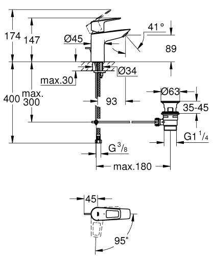 Grohe BauLoop egykaros mosdócsaptelep S-es méret, cold start 22054001