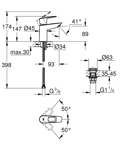 Grohe BauLoop egykaros mosdócsaptelep S-es méret click-clack-os leeresztővel 23878001