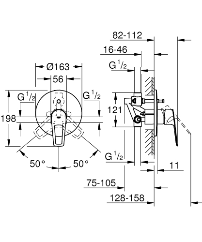 Grohe BauLoop egykaros falsík alatti kádcsaptelep 29081001