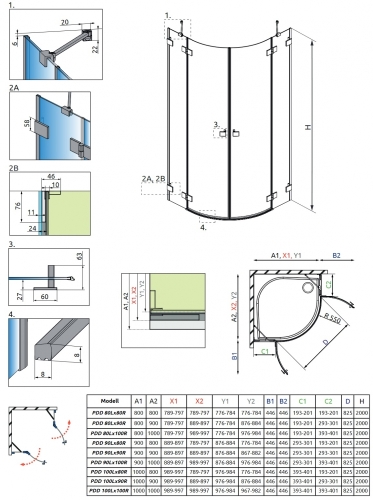 Radaway Essenza Pro Gold PDD 100 J zuhanykabin (egy ajtó), jobbos 10095100-09-01R