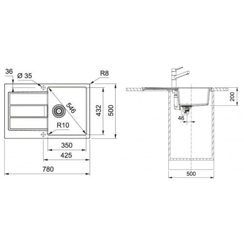 Franke Sirius 2.0 Tectonite mosogató 780x500 mm, fekete 143.0613.582