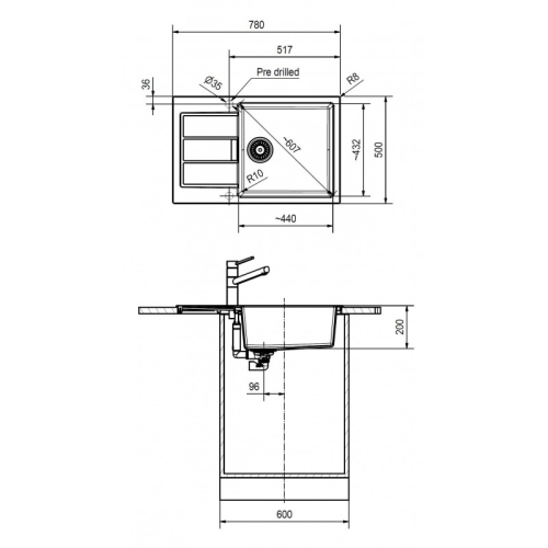 Franke Sirius 2.0 Tectonite mosogató 780x500 mm, fehér 143.0617.615