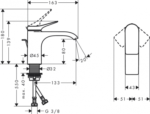 Hansgrohe Vivenis egykaros mosdócsaptelep 80, automata lefolyógarnitúrával matt fehér 75010700