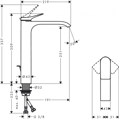 Hansgrohe Vivenis egykaros mosdócsaptelep 250, mosdótálakhoz, automata lefolyógarnitúrával matt fehér 75040700