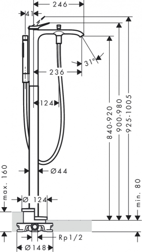 Hansgrohe Vivenis egykaros, szabadonálló kádcsaptelep, króm 75445000