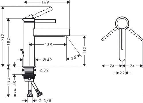 Hansgrohe Finoris egykaros mosdócsaptelep 110, automata lefolyógarnitúrával, matt fehér 76020700