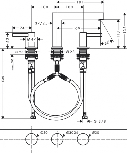 Hansgrohe Finoris mosdócsaptelep 110, push-open lefolyógarnitúrával, króm 76033000