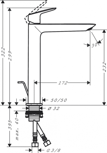 Hansgrohe Logis Fine egykaros mosdócsaptelep 240, automata lefolyógarnitúrával, króm 71257000