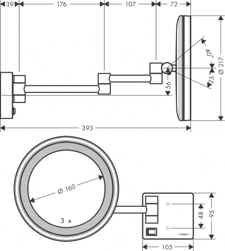 Hansgrohe AddStoris kozmetikai tükör LED világítással, polírozott arany hatású 41790990