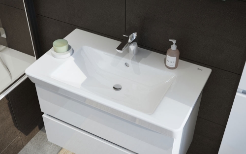 Tboss Basic 60 alsószekrény kerámia mosdóval, Floating Mirror Easy 55 tükörrel, magasfényű fehér (komplett szett)