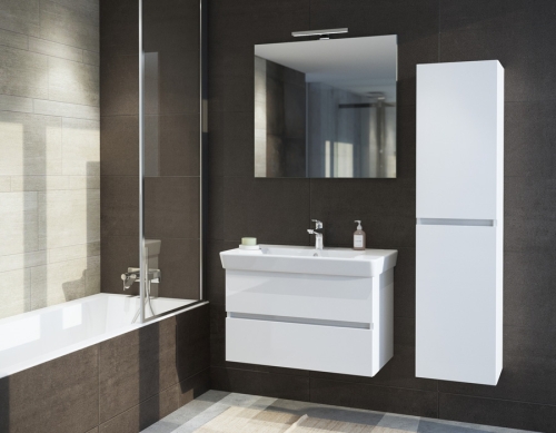 Tboss Basic 80 alsószekrény kerámia mosdóval, Floating Mirror Easy 75 tükörrel, magasfényű fehér (komplett szett)