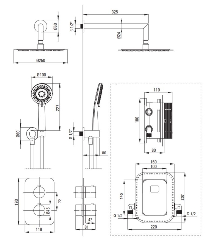 Deante Arnika termosztátos falsík alatti zuhanyszett BXYZ0EBT