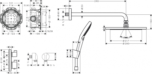 Hansgrohe Croma Zuhanyrendszer 280, 1 jet, Ecostat S matt fekete 27961670