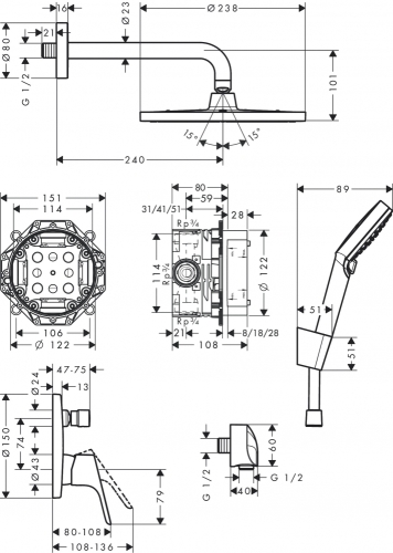 Hansgrohe Crometta S Zuhanyrendszer 240, 1 jet, egykaros csapteleppel 27958000