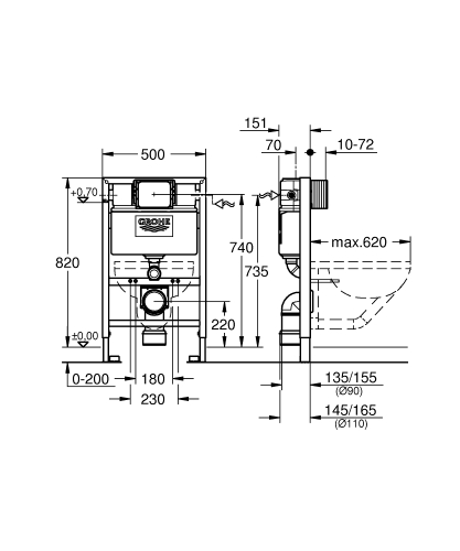 Grohe Rapid SL WC-tartály szerelőkeret, 0,82 méteres beépítési magasság 38526000