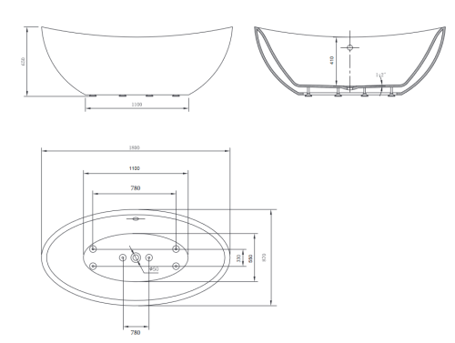 Wellis Arezzo Black Matt 180x87 cm szabadonálló kád matt külső fallal WK00190