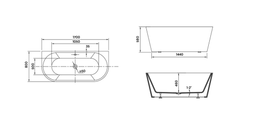 Wellis Calabria White Matt 170x80 cm szabadonálló kád matt külső fallal WK00187