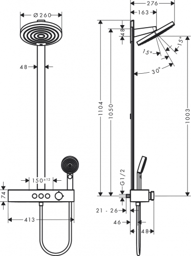 Hansgrohe Pulsify Showerpipe 260, 2 jet, és ShowerTablet Select 400, matt fehér 24240700