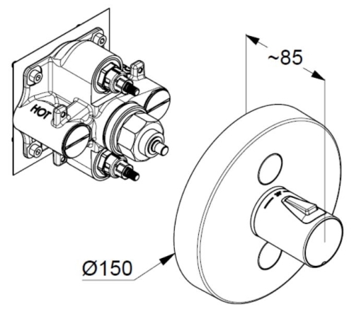 KLUDI PUSH HotStop falsík alatti termosztátos zuhanycsap, króm 389120538