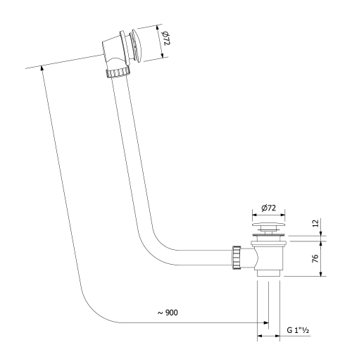 POLYSAN kád le- és túlfolyó, klik-klak, 900mm, dugó átm:72mm, fehér (71679W)