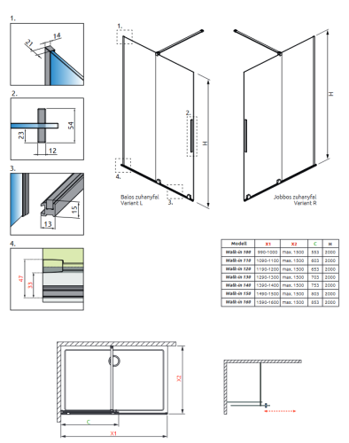 Radaway Furo Walk-in zuhanyfal balos 120 cm 10106638-01-01L, 10110594-01-01