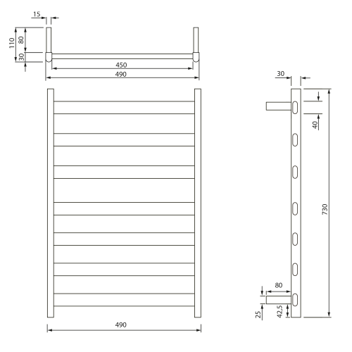 Sapho ELIAS 490x730 mm elektromos törölközőszárító radiátor, matt fekete EB550