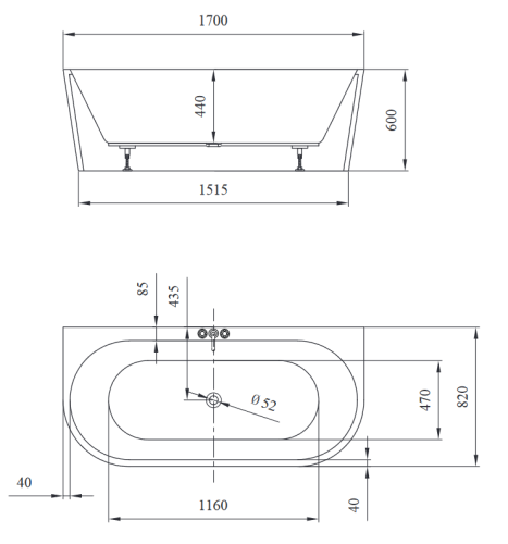 Cersanit Crea 170X83 cm szabadonálló kád falhoz S301-301