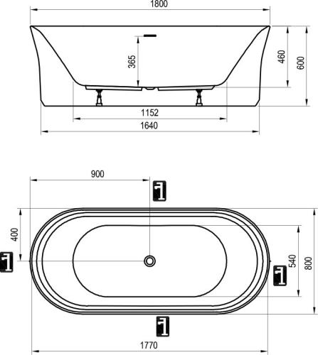 Ravak Ypsilon 180x80 cm szabadon álló kád króm lefolyóval, fehér XC00100026