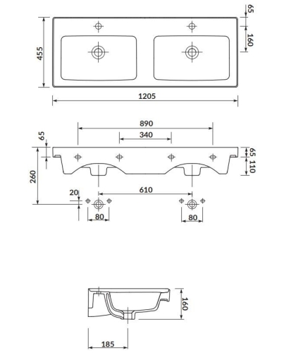 Cersanit Crea dupla medencés mosdó bútorhoz 120x45 cm K673-006