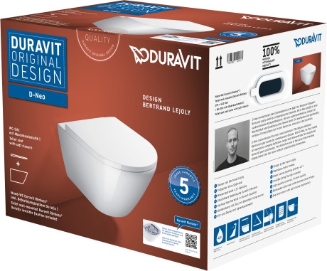 Duravit D-Neo öblítőperem nélküli Duravit Rimless fali wc szett (ülőkével) 45770900A1