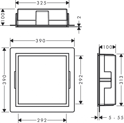 Hansgrohe XtraStoris Individual Falfülke matt fehér színben, rozsdamentes acél design kerettel 30 x 30 x 10 cm 56099800