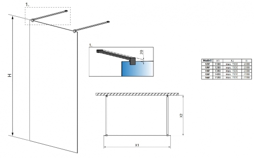 Radaway Modo New Black I 130 Frame Walk-in fekete zuhanyfal 388134-54-58