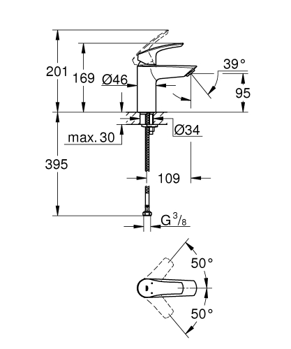 Grohe Eurosmart egykaros mosdócsaptelep sima test, S méret, króm 32467003