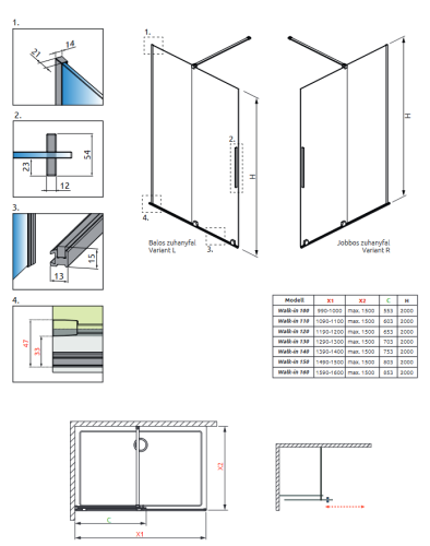 Radaway Furo Walk-in zuhanyfal jobbos 90 cm 10106488-01-01R, 10110444-01-01