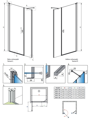 Radaway Nes Black DWS I 130 J fekete zuhanyajtó jobbos 10028130-54-01R