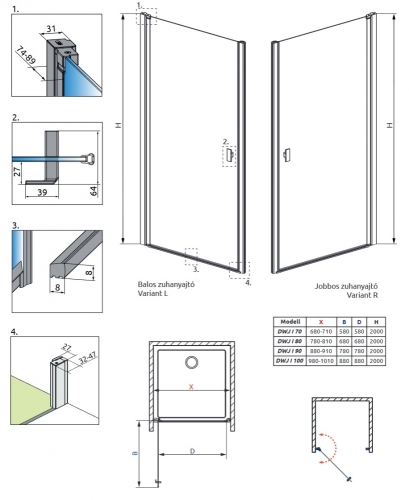 Radaway Nes Black DWJ I 70 B Frame fekete zuhanyajtó, balos 10026070-54-56L