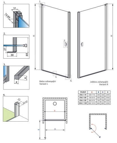 Radaway Nes Black DWJ I 70 J Frame fekete zuhanyajtó, jobbos 10026070-54-56R