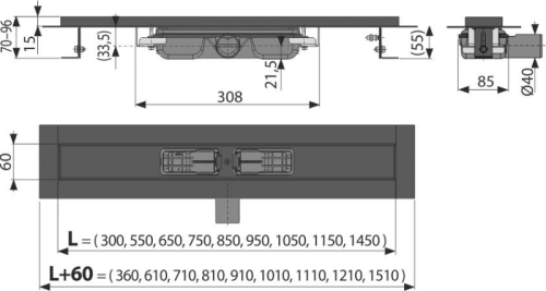 Alcaplast APZ101BLACK-950 BLACK Low zuhanyfolyóka peremmel perforált rácsokhoz, fekete-matt