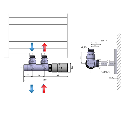 Sapho TWIN TERMO csatlakozó készlet radiátorhoz, króm (CP3010S)