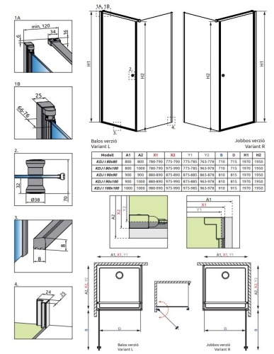 Radaway Eos KDJ I 90Bx90 szögletes zuhanykabin 137503-01-01L