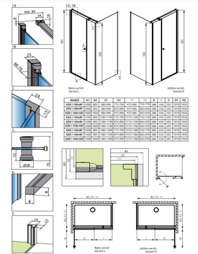 Radaway Eos KDS I 140Jx80 szögletes zuhanykabin 137556-01-01R
