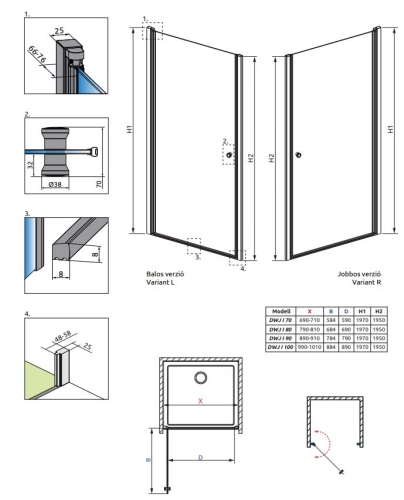 Radaway Eos DWJ I 80 B zuhanyajtó 137913-01-01L