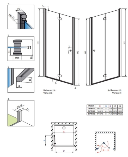 Radaway Eos DWB I 80J zuhanyajtó 137813-01-01R