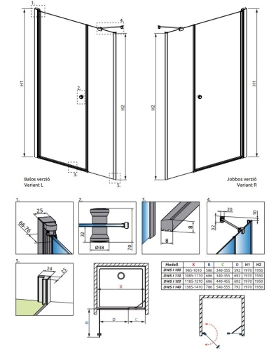Radaway Eos DWS I 140B zuhanyajtó 137993-01-01L