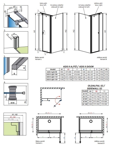 Radaway Eos KDS II 90B zuhanyajtó 13799481-01L